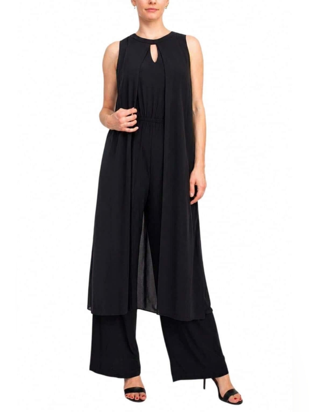 Emma & Michele Wide-Leg Sleeveless Jumpsuit With Chiffon Overlay | 16W